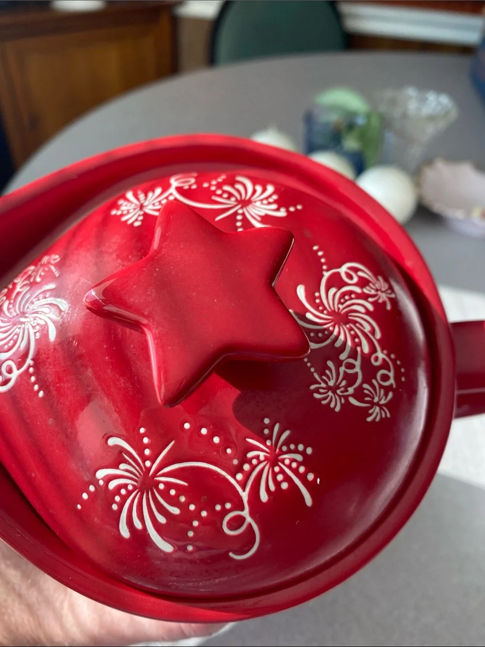 Temp-Tations Red Floral Lace Ceramic Pitcher with Lid